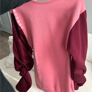 Women's Pink and Burgundy Long Sleeve Dress
